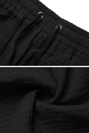 Set negru de Damă 2 Piese din Bumbac, Cămașă cu Mâneci Lungi și Pantaloni Scurți, Casual, S [3]