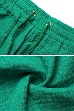 Set verde de Damă 2 Piese din Bumbac, Cămașă cu Mâneci Lungi și Pantaloni Scurți, Casual, S [3]