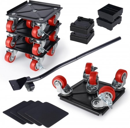 Echipamente pentru transport si ridicat - Set ridicat si transport mobila in casa cu 4 role cu franare si parghie ridicat, sarcina max 1300 kg