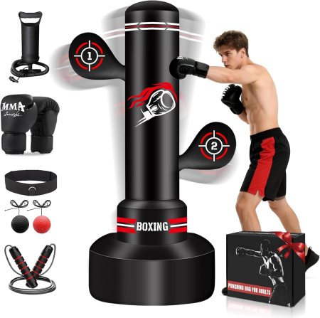 APARATE FITNESS - Set sac de box neumplut cu mănuși, coarda sarit, pompa