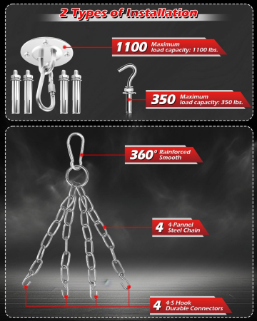 Sac de Box Neumplut, Material Oxford, Mănuși Incluse, Lanț și Cârlig Rotativ 360°, MMA/Kickboxing [6]