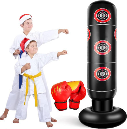 jucarii interactive - Sac de Box Gonflabil pentru Copii 3-12 Ani, Bază Umplută cu Apă sau Nisip, Portabil, manusi incluse