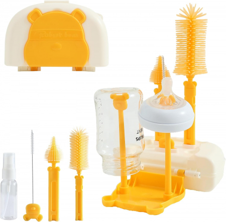 Biberoane, tetine si accesorii - Set spalare biberoane nou nascuti fara BPA 7 in 1 - Galben