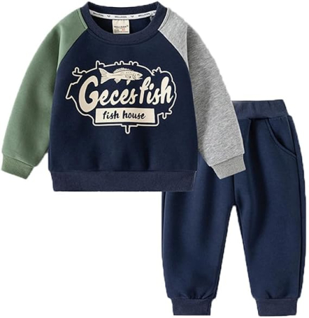 Bluze copii - Set trening Băieți 2 Piese, Bluză și Pantaloni, Imprimeu peste, 7 ani