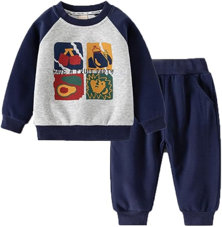 Bluze copii - Set trening Băieți 2 Piese, Bluză și Pantaloni, Imprimeu fructe, 4-5 ani