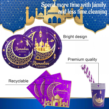 Set vesela unica folosinta pentru petreceri 60 piese 12 invitati-model oriental [2]