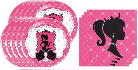 vesela unica folosinta - Set vesela unica folosinta pentru petreceri 30 piese 10 invitati-model Printesa roz