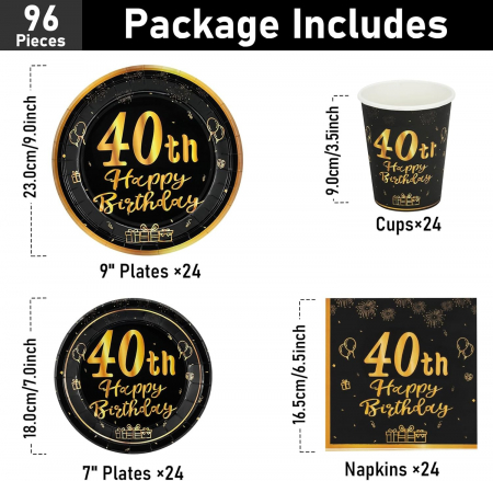 Set vesela unica folosinta pentru petreceri 96 piese 24 invitati-negru cu auriu [1]