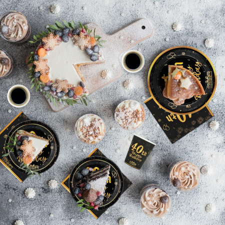 Set vesela unica folosinta pentru petreceri 96 piese 24 invitati-negru cu auriu [5]