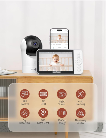 Sistem monitorizarecopii si varstnici cu 2 camere 2K, ecran 5", App control, HD night vision, autonomie acumulatori 5-7 zile [6]