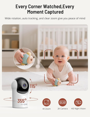 Sistem monitorizarecopii si varstnici cu 2 camere 2K, ecran 5", App control, HD night vision, autonomie acumulatori 5-7 zile [2]