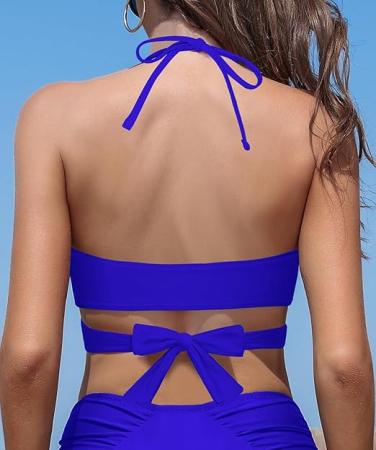 Top de baie albastru pentru femei, elastic, uscare rapida, 2XL [3]