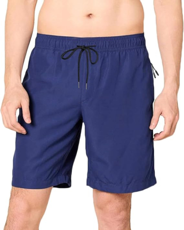 PANTALONI BARBATI - Șort de Baie albastru Bărbați cu Buzunare cu Fermoar – Uscare Rapidă, Talie Elastică cu Șnur, Căptușeală Mesh 3XL