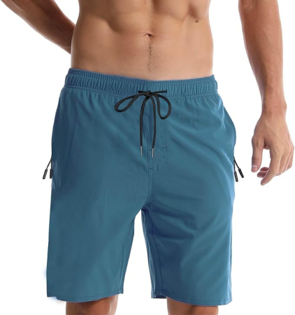 PANTALONI BARBATI - Șort de Baie albastru Bărbați cu Buzunare cu Fermoar – Uscare Rapidă, Talie Elastică cu Șnur, Căptușeală Mesh XL