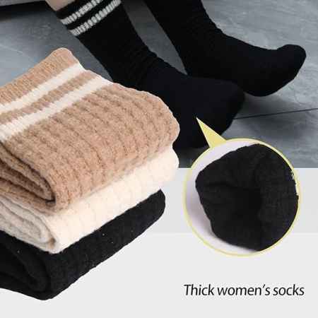 Sosete termice groase de iarna, din lana, set 6 perechi, 2 negre, 2 maro, 2 albe, marimea 35-42 [3]
