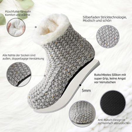 Șosete gri de casă antiderapante, de iarnă, groase, moi, calde, unisex – Mărime unică [2]