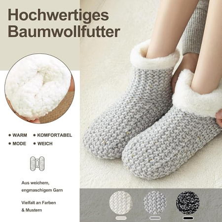 Șosete gri de casă antiderapante, de iarnă, groase, moi, calde, unisex – Mărime unică [3]