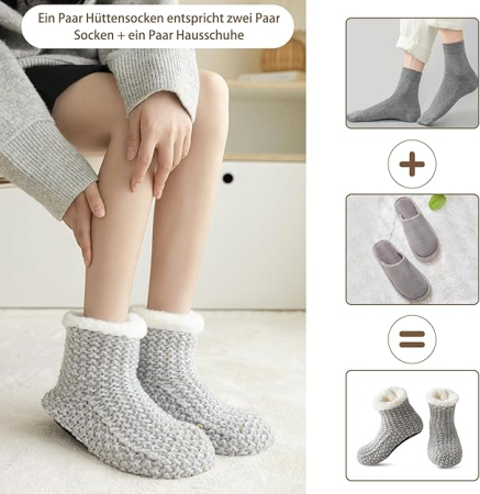 Șosete gri de casă antiderapante, de iarnă, groase, moi, calde, unisex – Mărime unică [1]