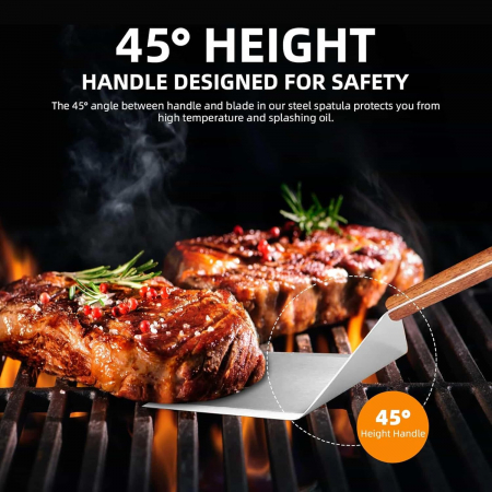 Spatula din otel inoxidabil pentru gratar latime 12.7 cm, maner lemn [3]