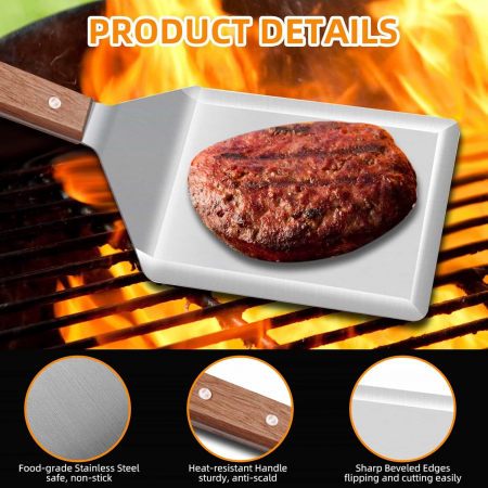 Spatula din otel inoxidabil pentru gratar latime 12.7 cm, maner lemn [2]