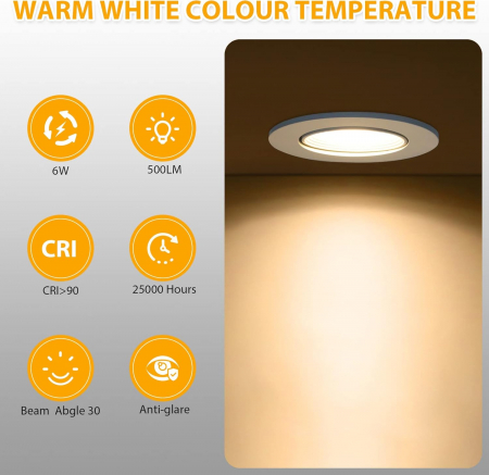 Spot LED exclusiv, încastrat, pivotant, spot LED ultraplat, 230V, lumini încasabile alb cald de 6W, set de 5 [3]