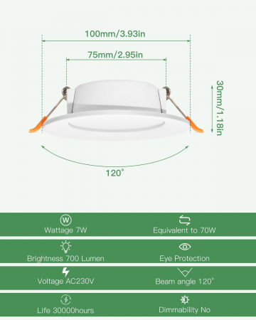 Spot LED încastrat, 230 V, 6000 K, 700 Lm, Spoturi LED, 75/100 mm, set 6 bucati [2]
