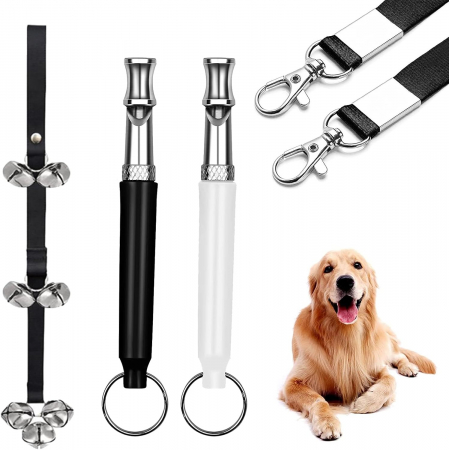 jucarii animale - Fluiere pentru antrenat caini, set 2 buc+banda clopotei