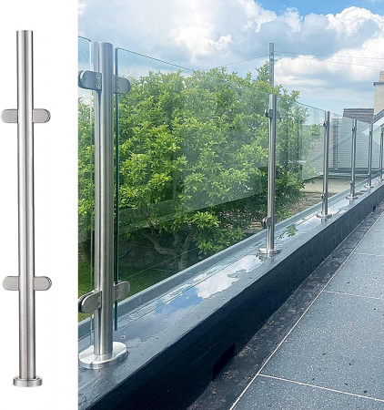 Stalp balustrada din otel inoxidabil, 105cm, compatibil cu sticla/lemn 8-12mm, finisaj argintiu [2]