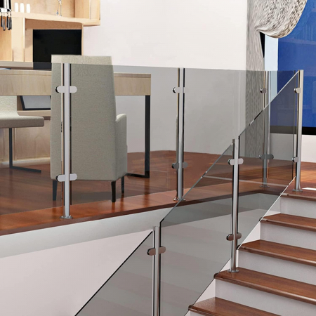 Stalp balustrada din otel inoxidabil, 105cm, compatibil cu sticla/lemn 8-12mm, finisaj argintiu [1]