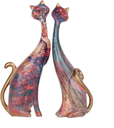 Statuete decorative din rasina pictata, 2 pisici 24 cm Maro [2]
