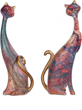 Statuete decorative din rasina pictata, 2 pisici 24 cm Maro [1]
