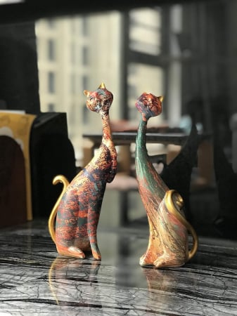 Statuete decorative din rasina pictata, 2 pisici 24 cm Maro [6]