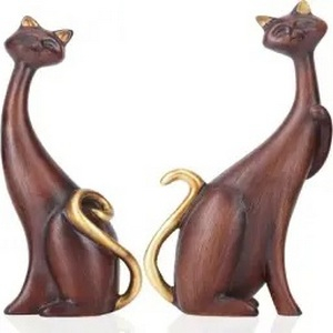 decoratiuni perete - Statuete decorative din rasina pictata, 2 pisici 24 cm Maro