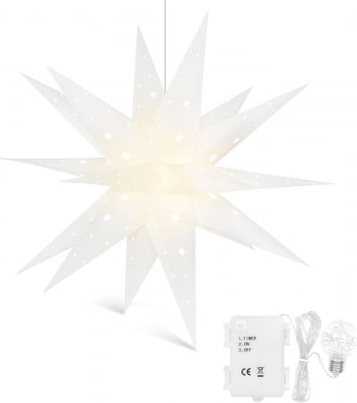 instalatii lumini - Stea luminoasa 3D LED, Baterie cu cronometru, 45x45 cm