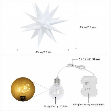 Stea luminoasa 3D LED, Baterie cu cronometru, 45x45 cm [4]