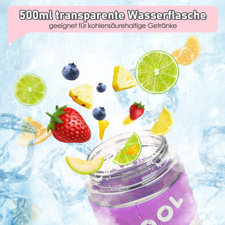 Sticla de apa din plastic fara BPA, cu maner transport, pai, 500 ml Mov [3]