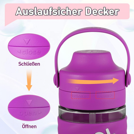 Sticla de apa din plastic fara BPA, cu maner transport, pai, 500 ml Mov [2]
