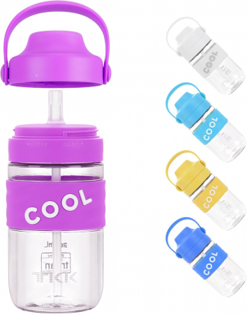 FITNESS - Sticla de apa din plastic fara BPA, cu maner transport, pai, 500 ml Mov