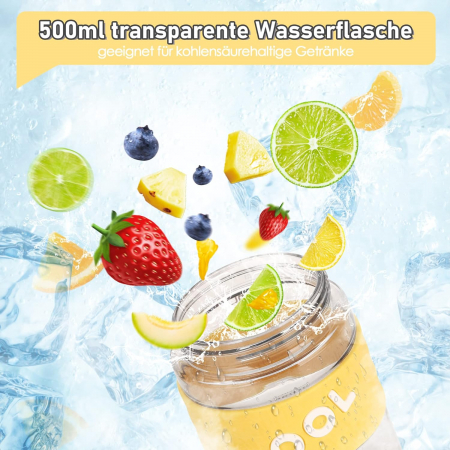 Sticla de apa din plastic fara BPA, cu maner transport, pai, 500 ml Galbena [3]