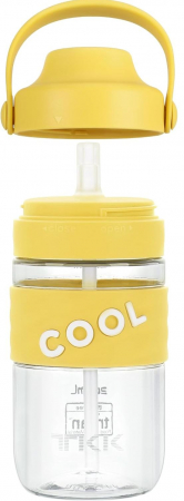 FITNESS - Sticla de apa din plastic fara BPA, cu maner transport, pai, 500 ml Galbena