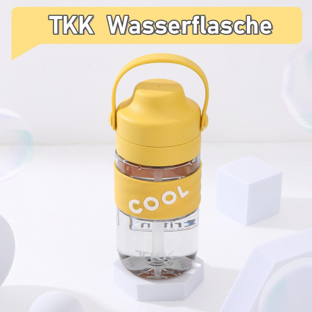 Sticla de apa din plastic fara BPA, cu maner transport, pai, 500 ml Galbena [6]