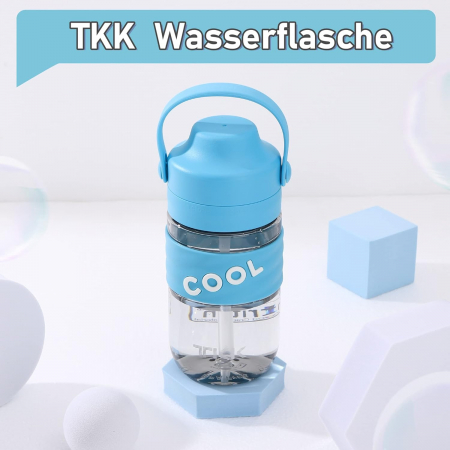 Sticla de apa din plastic fara BPA, cu maner transport, pai, 500 ml Albastra [6]