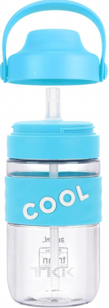 FITNESS - Sticla de apa din plastic fara BPA, cu maner transport, pai, 500 ml Albastra