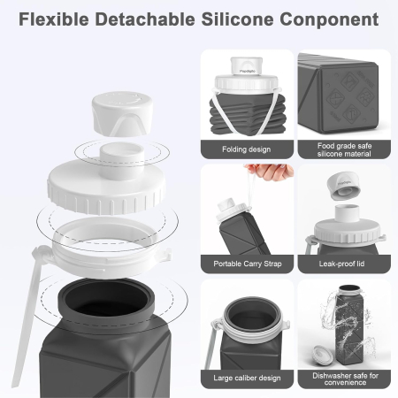 Sticla de apa din silicon, reutilizabila, portabila, pliabila, fara BPA, Gri 610 ml 7.29 x 7.29 x 7.62 cm; 145.15 grame [6]