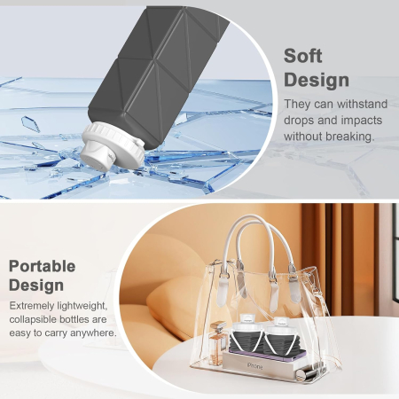 Sticla de apa din silicon, reutilizabila, portabila, pliabila, fara BPA, Gri 610 ml 7.29 x 7.29 x 7.62 cm; 145.15 grame [3]