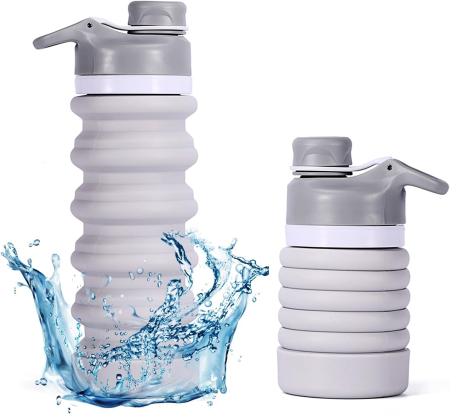 accesorii sportive - Sticla de apa din silicon, reutilizabila, portabila, pliabila, fara BPA, gri 550ml