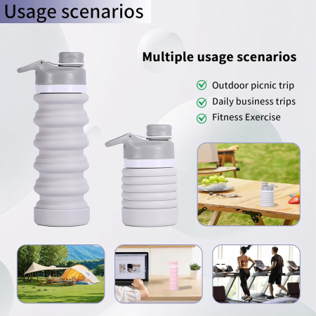 Sticla de apa din silicon, reutilizabila, portabila, pliabila, fara BPA, gri 550ml [6]