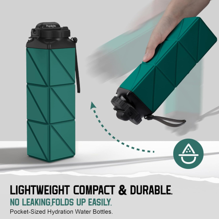 Sticla de apa din silicon, reutilizabila, portabila, pliabila, fara BPA, Verde 610 ml 7.29 x 7.29 x 7.62 cm; 145.15 grame [4]