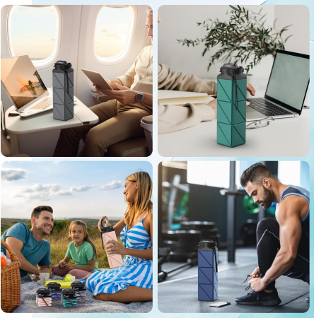 Sticla de apa din silicon, reutilizabila, portabila, pliabila, fara BPA, Verde 610 ml 7.29 x 7.29 x 7.62 cm; 145.15 grame [7]