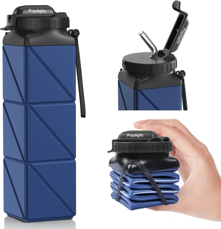 HIDRATARE SPORT - Sticla de apa din silicon, reutilizabila, portabila, pliabila, fara BPA, Albastra 610 ml 7.29 x 7.29 x 7.62 cm; 145.15 grame